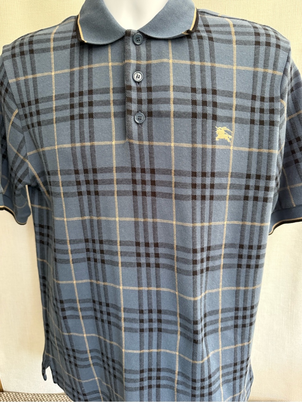 Burberry Blue Plaid Polo with Contrast Logo
